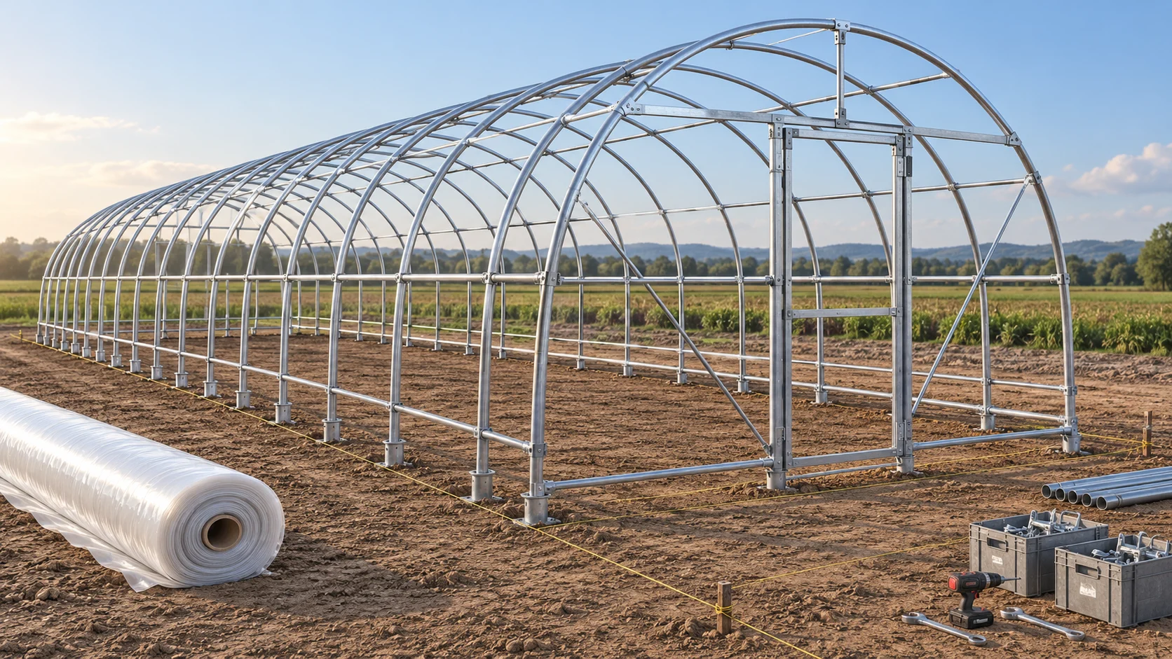 Galvanized arches, longitudinal members and end bracing — Product illustration